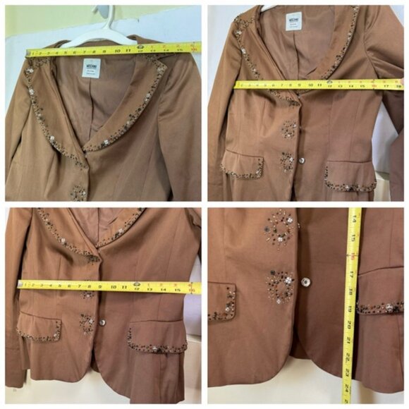 Moschino Beaded Cotton Peplum Blazer Jacket Cheap & Chic Snaps Ruffles Neutral - Picture 16 of 16